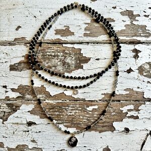 Set of 2 Gold Filled, Black Spinel & Smokey Quartz Layering Necklaces
